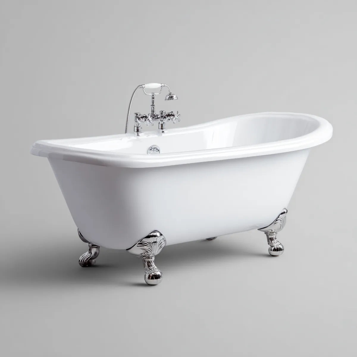 Baignoire îlot sur pieds avec robinetterie blanc chrome 170 x 75 x 72 cm acrylique ovale