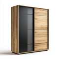 Armoire coulissante rectangulaire chêne naturel et graphite 180 x 60 x 200 cm en panneaux de particules mélaminés