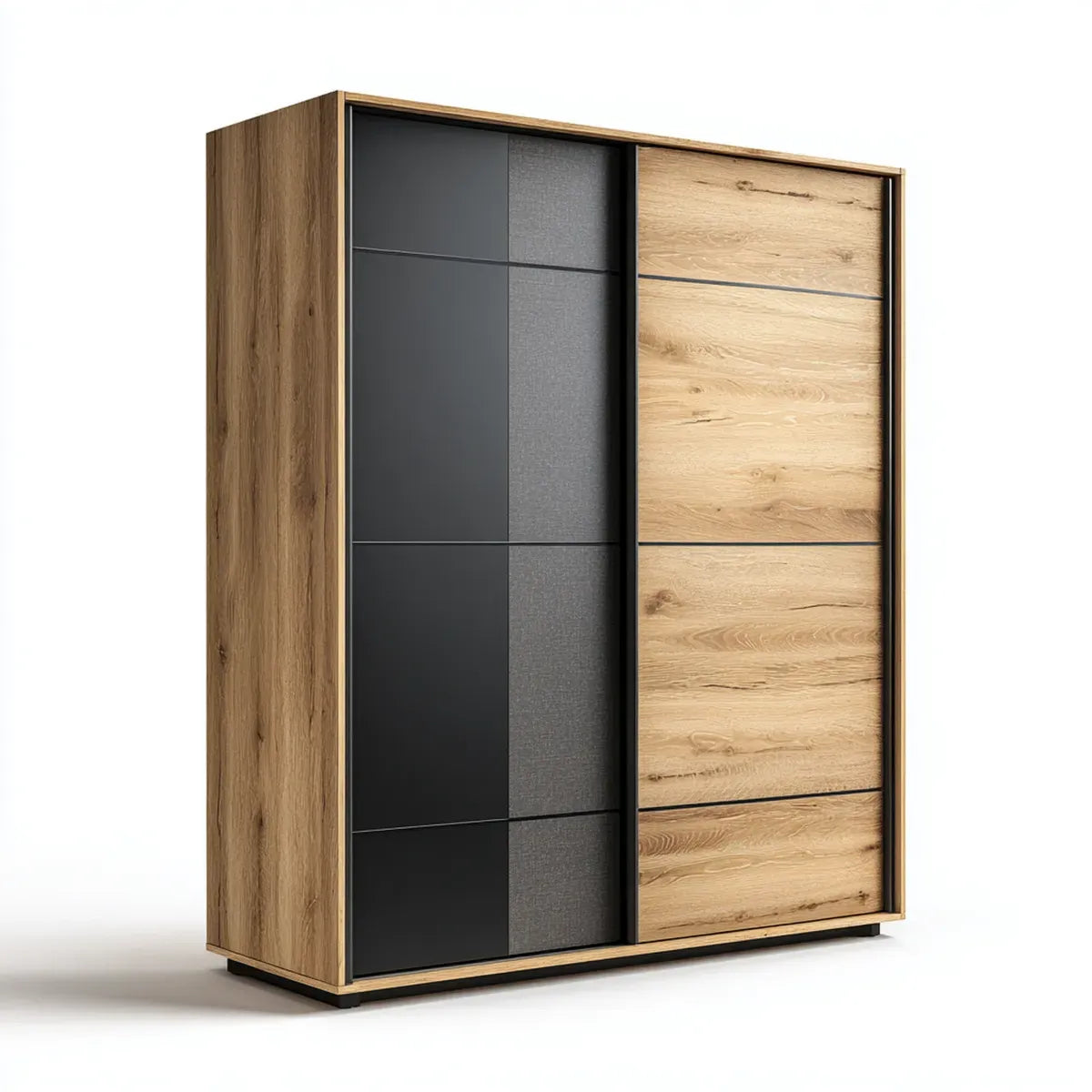 Armoire coulissante rectangulaire chêne naturel et graphite 180 x 60 x 200 cm en panneaux de particules mélaminés