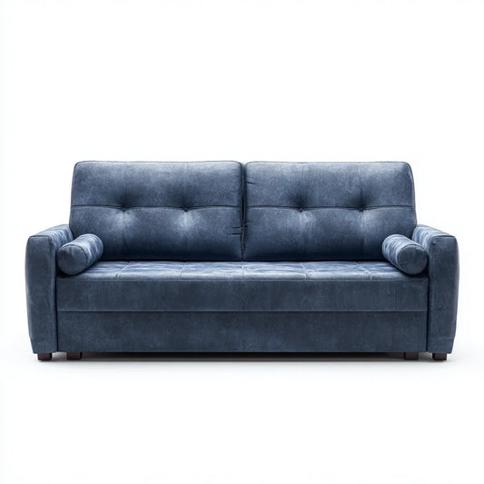 Canapé droit 2 places bleu marine en cuir synthétique PU 190 x 85 x 90 cm