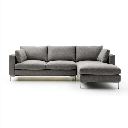 Canapé d’angle droit 3 places gris en polyester avec méridienne 260 x 160 x 85 cm