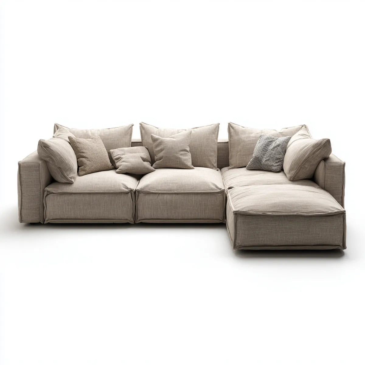 Canapé d’angle 3 places avec méridienne droite beige en polyester 280 x 170 x 85 cm
