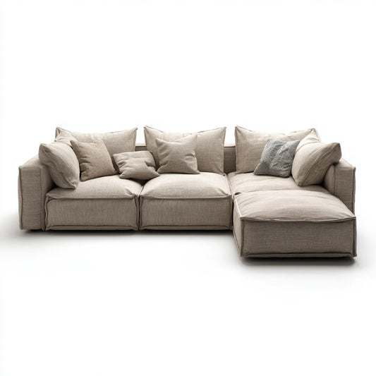 Canapé d’angle 3 places avec méridienne droite beige en polyester 280 x 170 x 85 cm