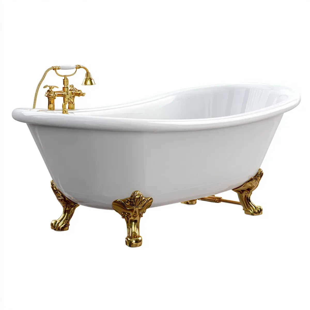 Baignoire îlot ovale blanche 170 x 75 x 75 cm en acrylique sanitaire avec pieds dorés