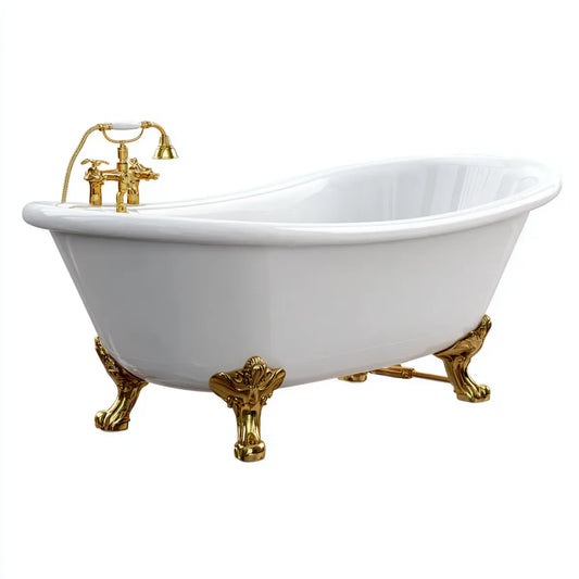 Baignoire îlot ovale blanche 170 x 75 x 75 cm en acrylique sanitaire avec pieds dorés