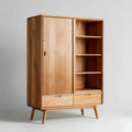 Armoire de chambre rectangulaire en chêne massif naturel 100 x 45 x 180 cm avec porte coulissante étagères et tiroirs