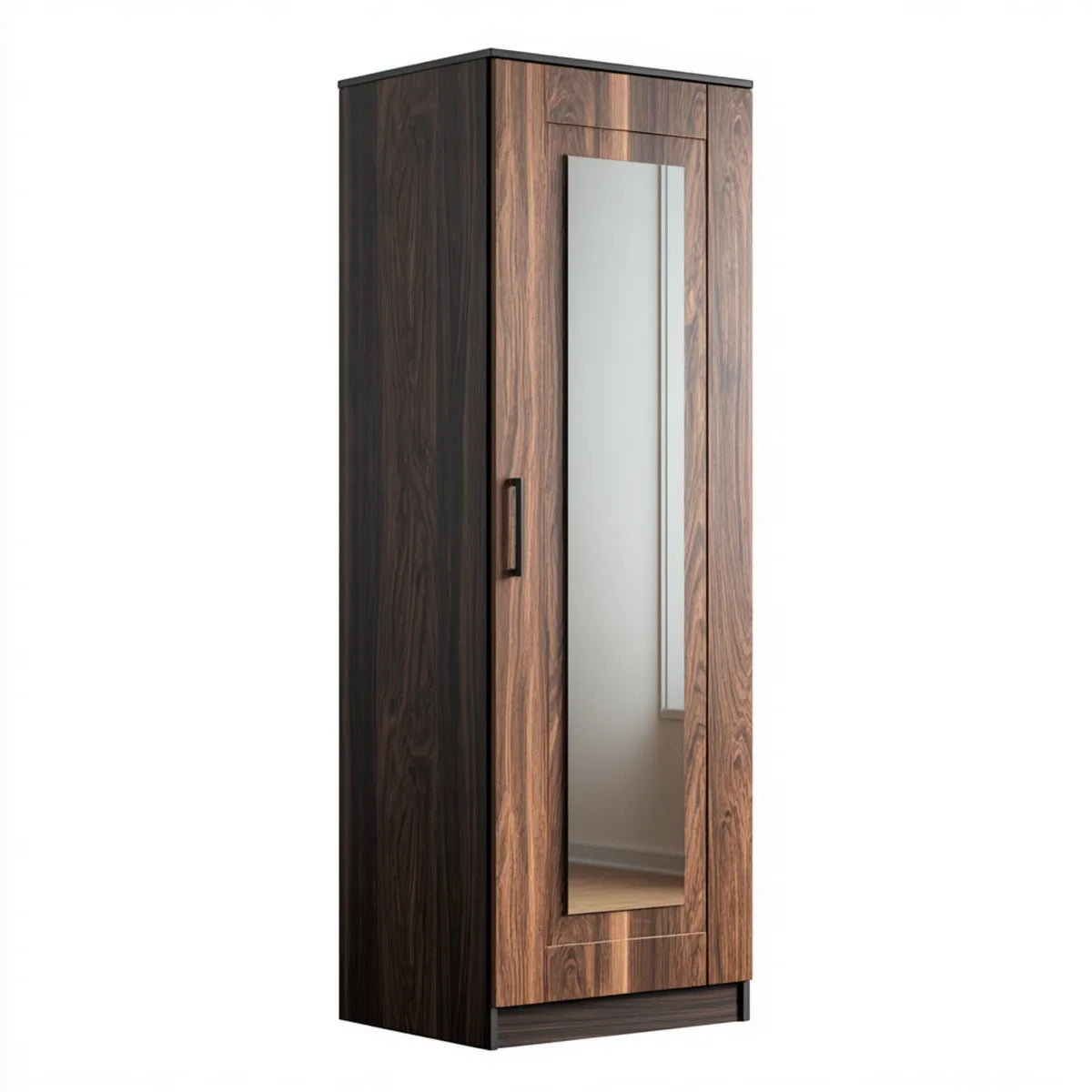 Armoire penderie 2 portes avec miroir noyer foncé 80 x 52 x 200 cm panneaux MDF mélaminés rectangulaire