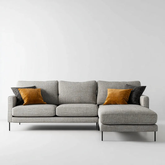 Canapé d'angle droit 3 places gris en polyester 270 x 160 x 85 cm