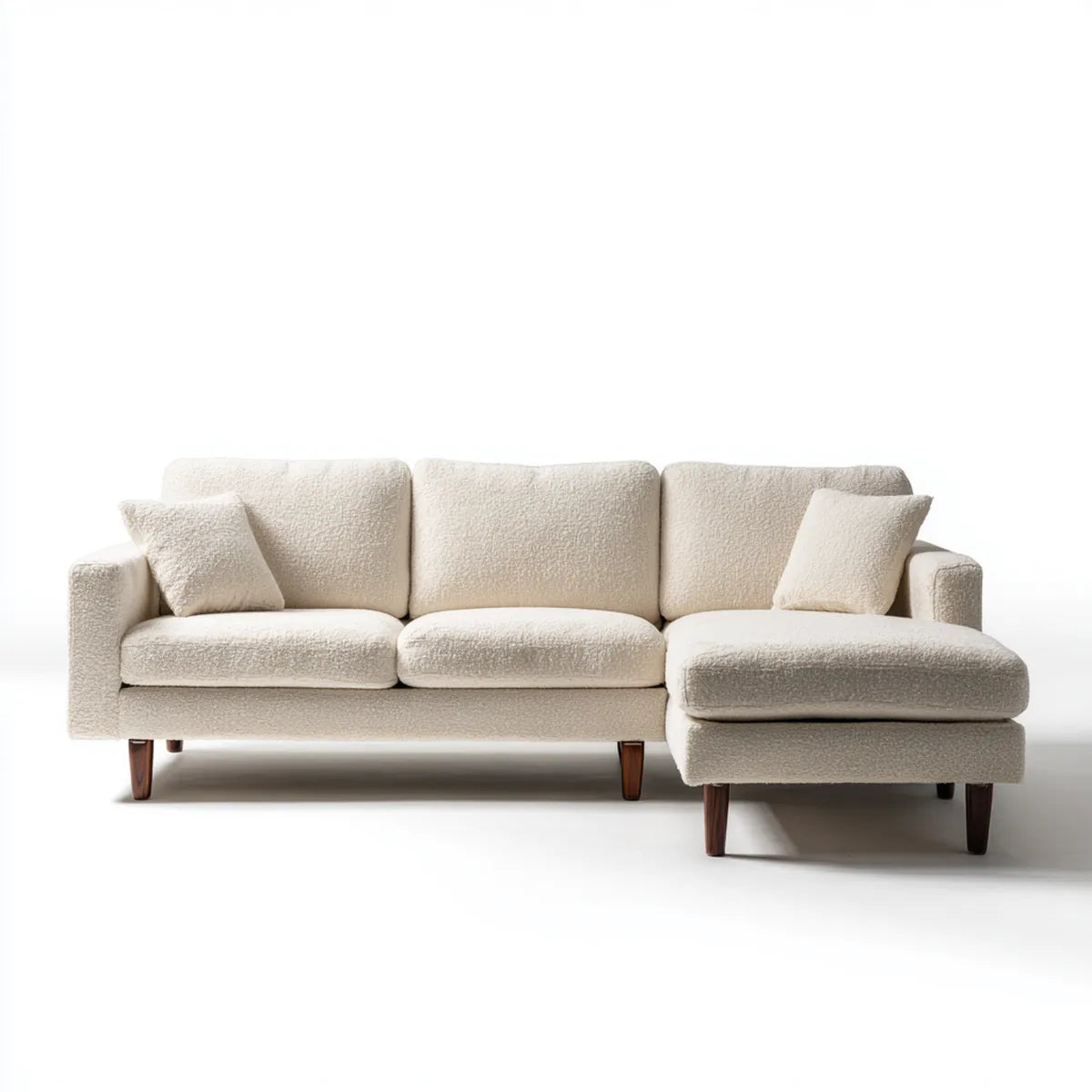 Canapé d’angle 4 places avec méridienne droite écru 270 x 165 x 86 cm polyester bouclette forme L