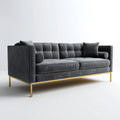 Canapé droit 3 places gris anthracite en velours polyester avec pieds dorés 220 x 90 x 85 cm