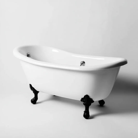 Baignoire îlot sur pieds blanc et noir en acrylique sanitaire ovale 170 x 75 x 75 cm
